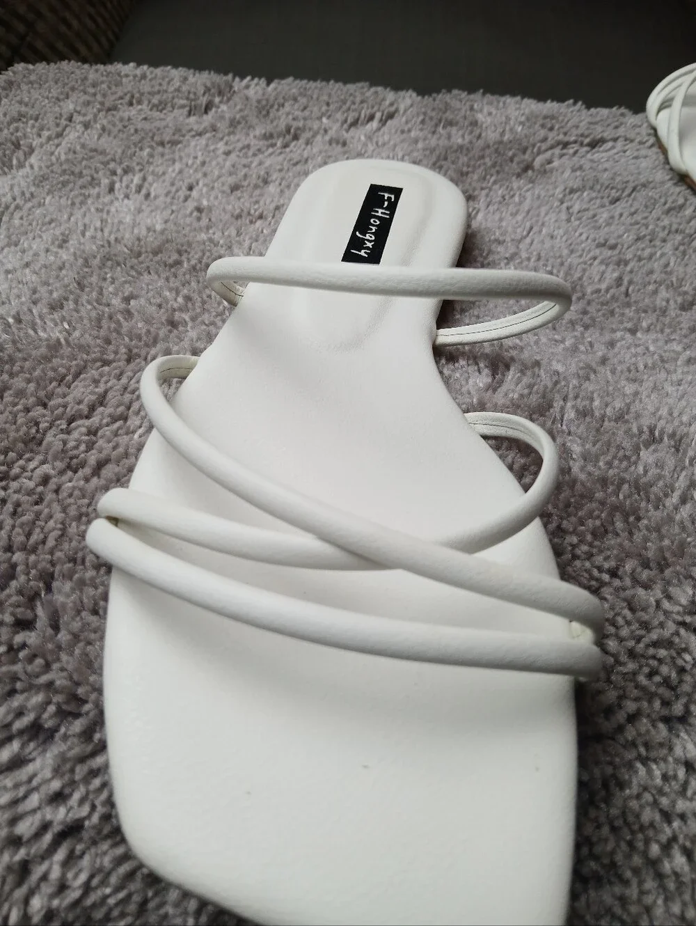 F-HONGXY Off White Strappy Square Toe Flat Sandals 41/US 9.5-10